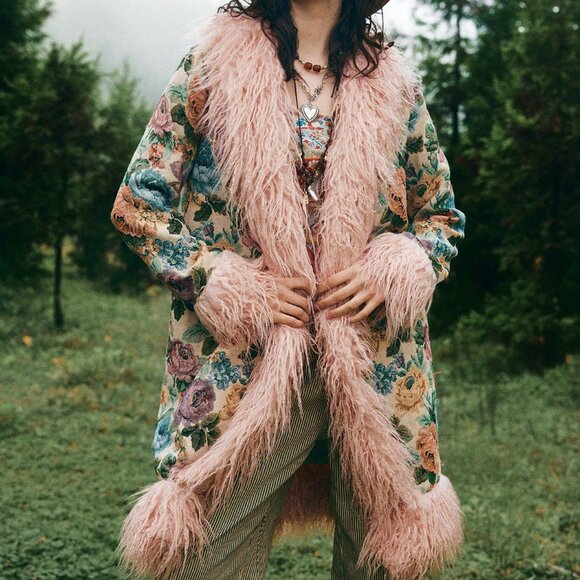 Multicolor Casual Women's Elegant Jacquard Faux Fur Coat - Picture 9 of 9